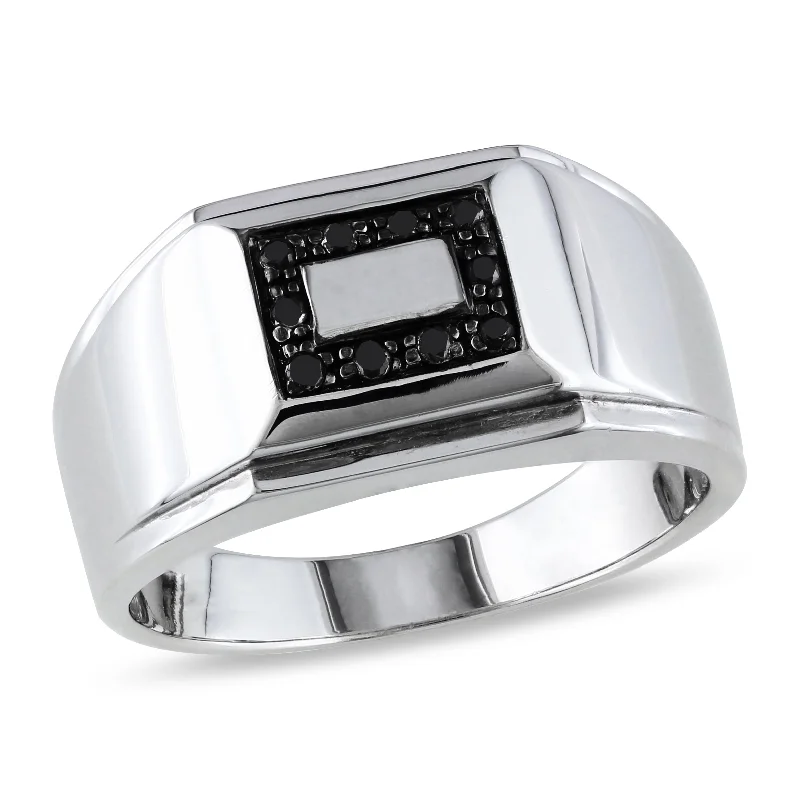 Miadora 1/10 CT TW Mens Square Black Diamond Ring in Sterling Silver