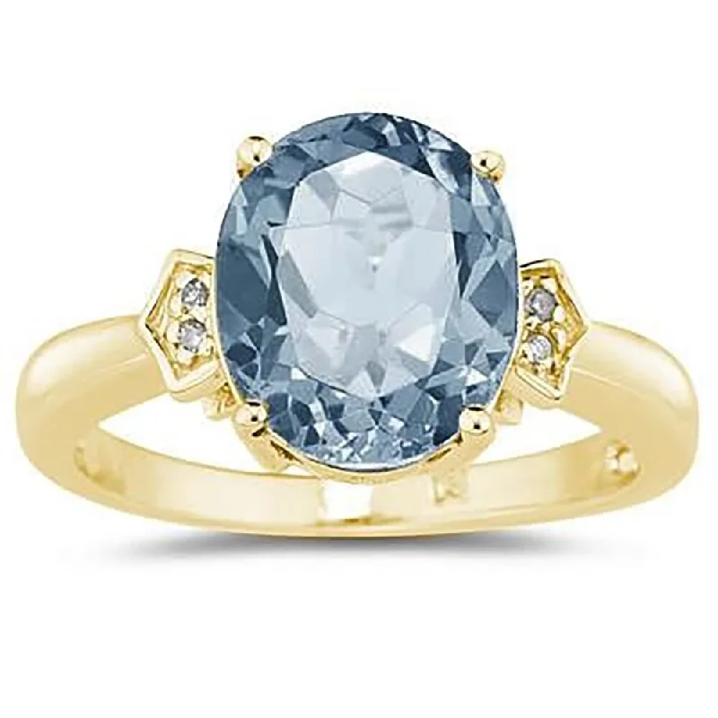 Aquamarine and Diamond Ring in 10K Yellow Gold