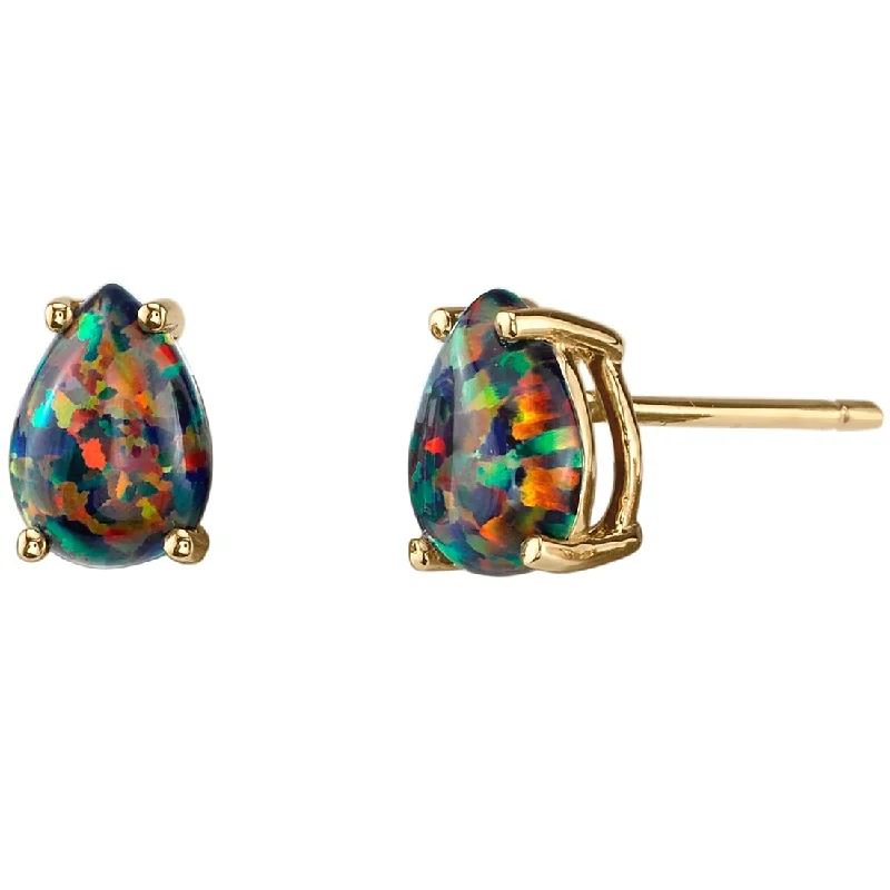 14k Yellow Gold 1 ct Created Black Opal Stud Earrings