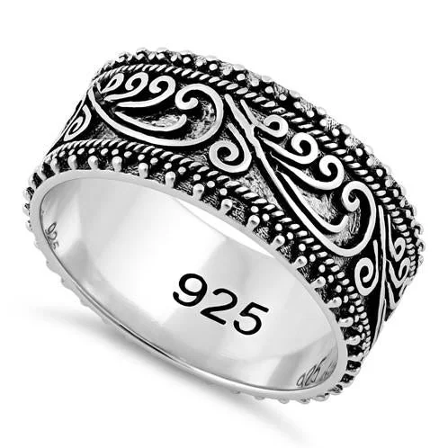 Sterling Silver Swirls Beads Band Ring