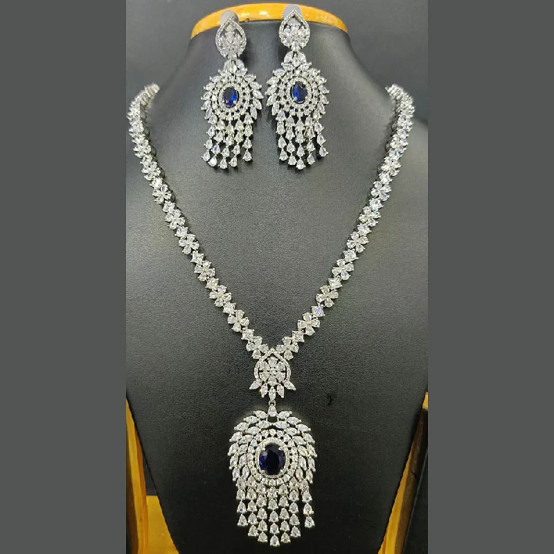 Jain Jewellers Silver Plated AD Necklace Set