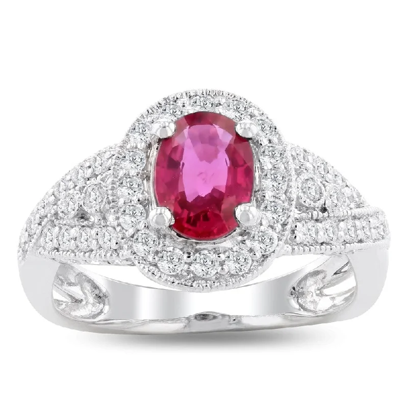 Auriya Platinum Certified 1 1/5ct Rare Unheated Ruby and 3/4ct TDW Diamond Ring