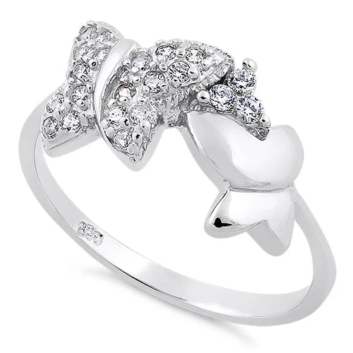 Sterling Silver 2 Butterfly CZ Ring