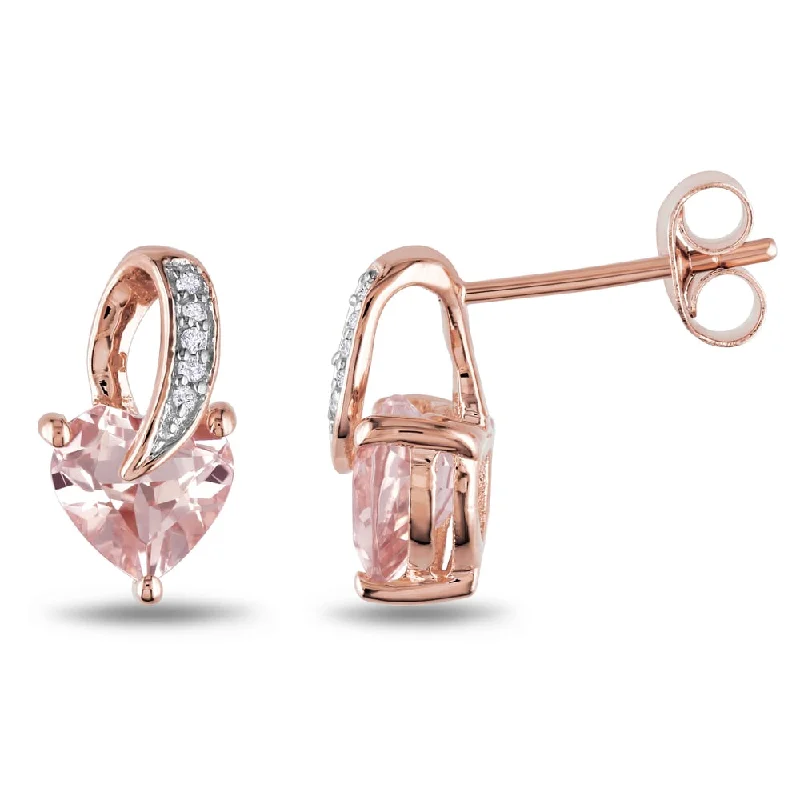 Miadora Rose Plated Silver Morganite and Diamond Heart Earrings