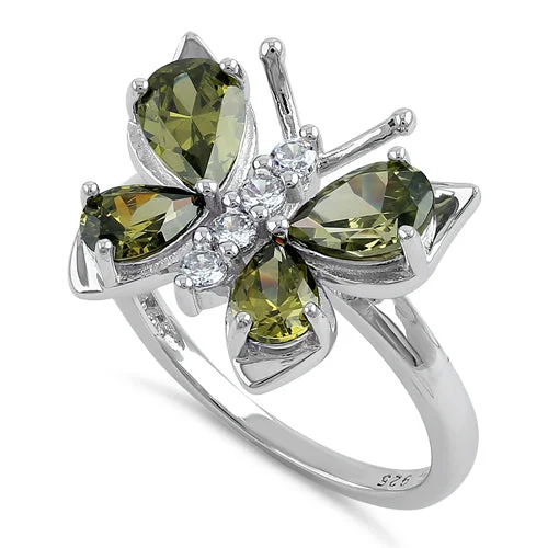 Sterling Silver Large Peridot CZ Butterfly Ring