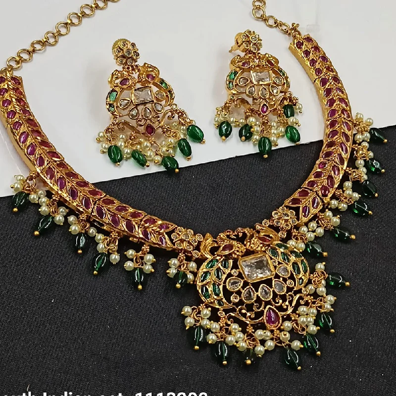 Padmawati Bangles Gold Plated Crystal Stone And Pearls Necklace Set