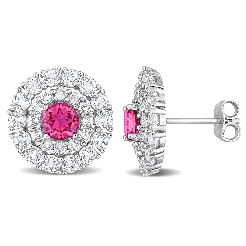 Miadora 4 3/8ct TGW Pink Topaz and White Topaz Halo Stud Earrings Sterling Silver