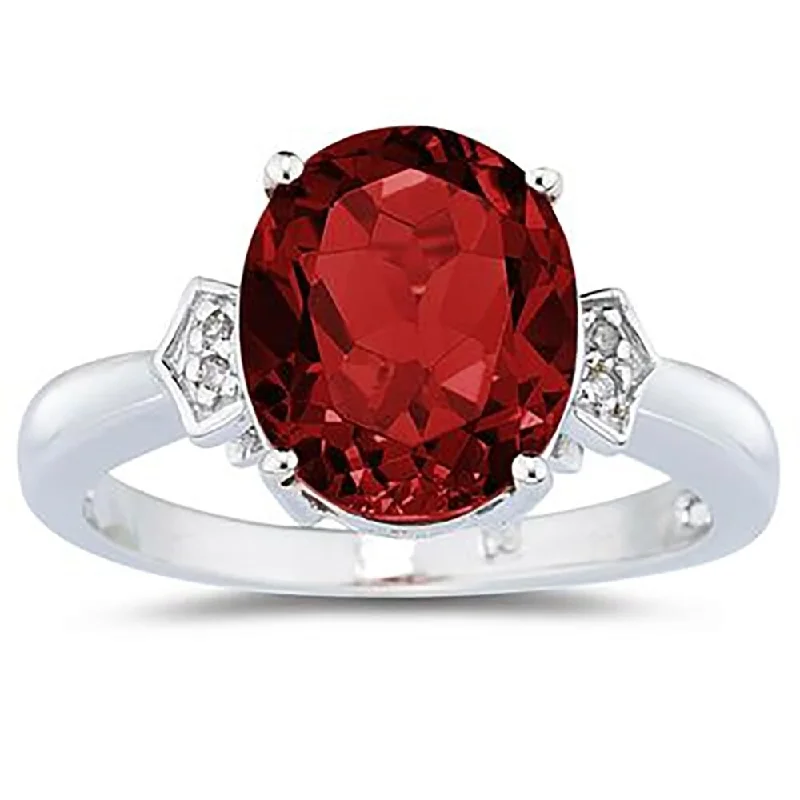 Garnet & Diamond Ring in 10k White Gold