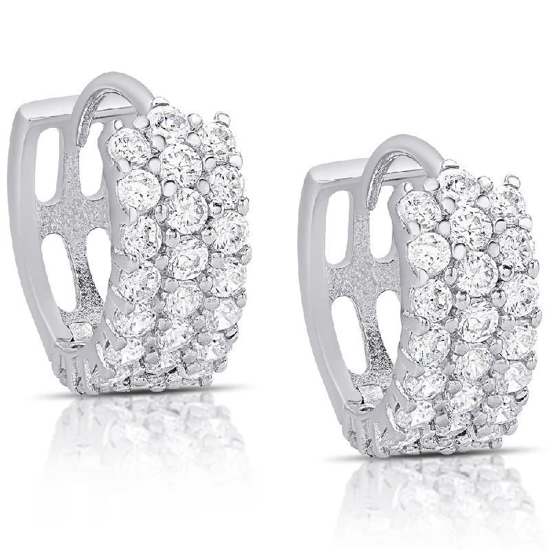 Dolce Giavonna Sterling Silver Cubic Zirconia Hoop Earrings