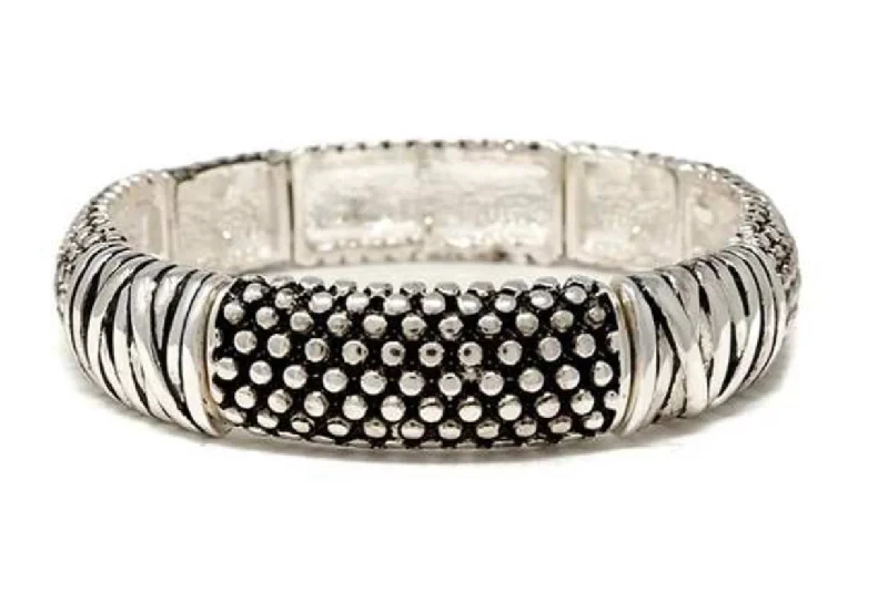 Silver Stretch Bracelet with Dots and Rope design