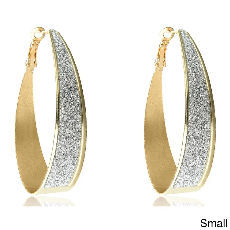 Dolce Giavonna Goldtone Teardrop Glitter Hoop Earrings