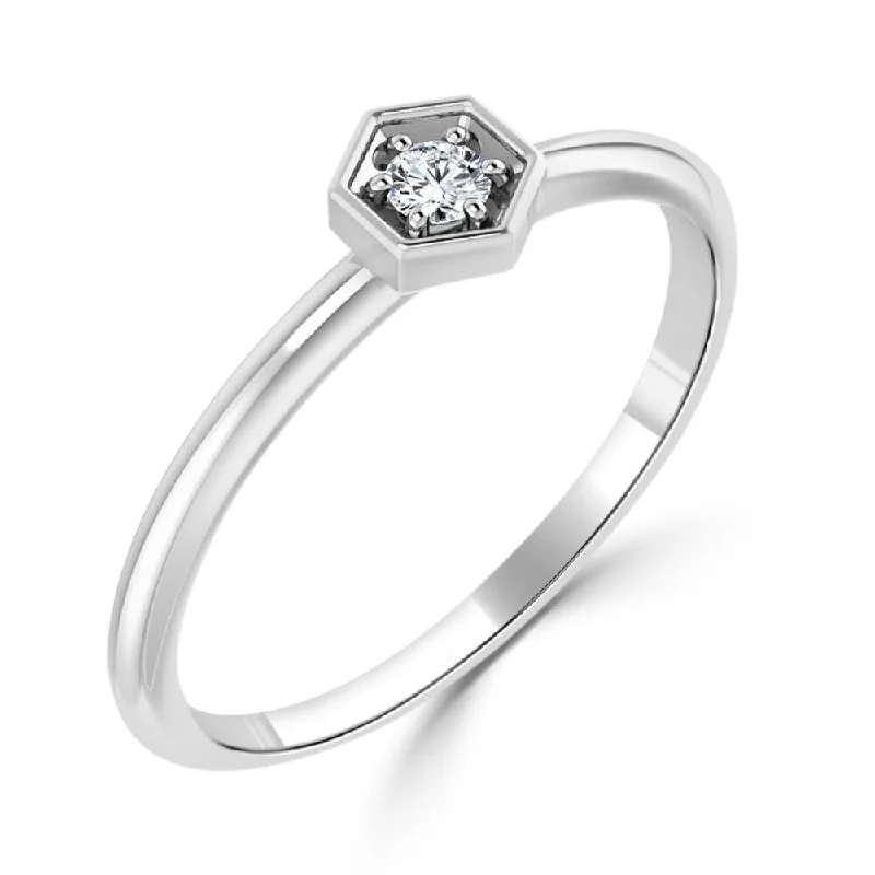 Auriya Petite Ultra-Thin Stackable Solitaire Diamond Ring 1/10cttw 10K Gold