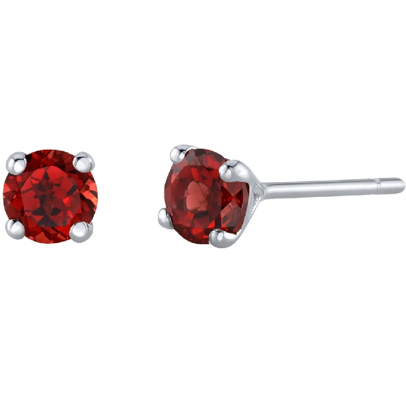 14k Gold 4mm Round Garnet Solitaire Stud Earrings