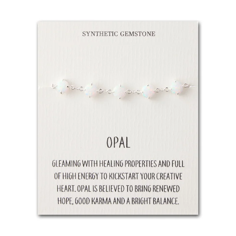 Synthetic White Opal Gemstone Bracelet with Quote Card