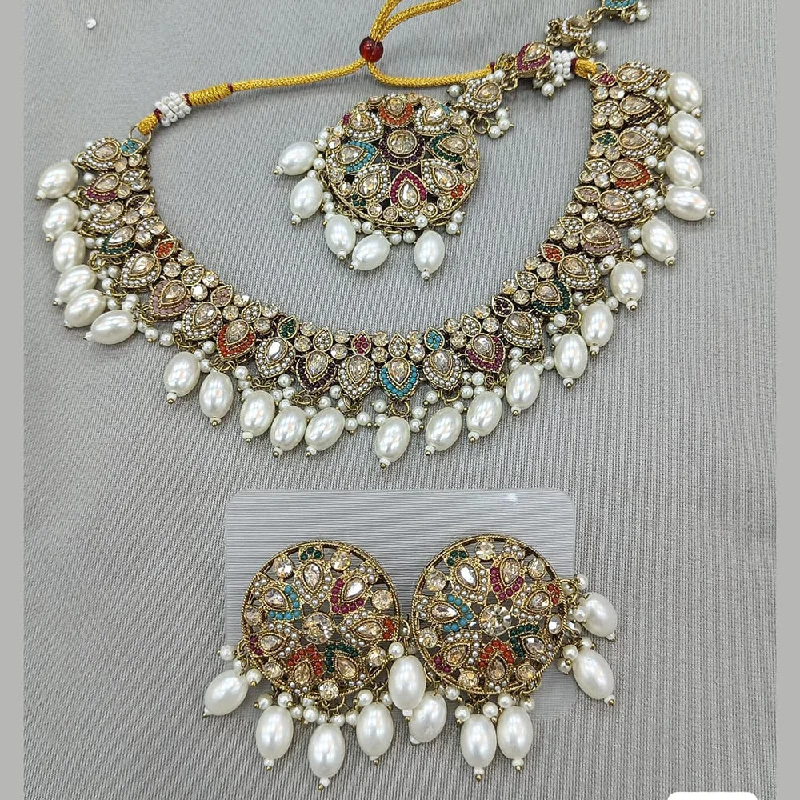 Rani Sati Jewels Gold Plated Crystal and Pearl Necklace Set