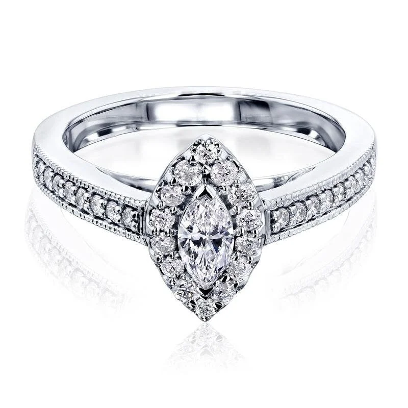 Annello by Kobelli 10k White Gold The Marquise Halo Diamond Ring (HI/SI, HI/I)