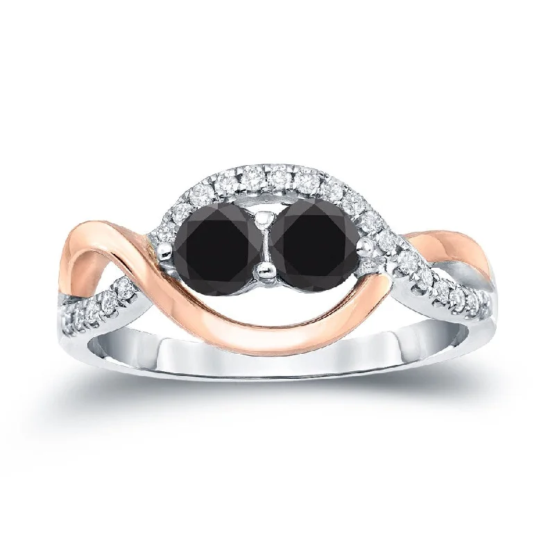 14k Two-Tone Rose Gold 3/4ct TDW Infinity 2-Stone Black Diamond Ring by Auriya (SI2-SI3)