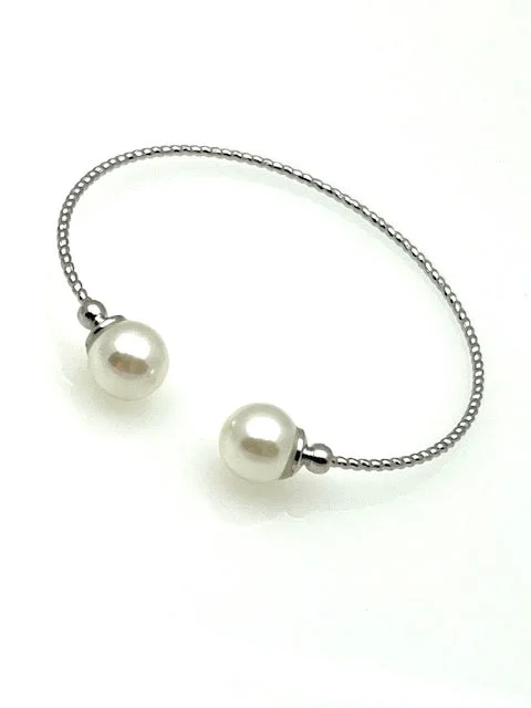 Silver Cuff Wire Bracelet with Pearls