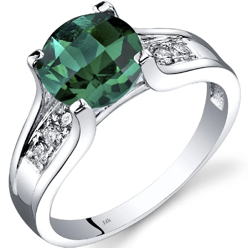 14k White Gold 1.75ct Created Emerald and Diamond Ring