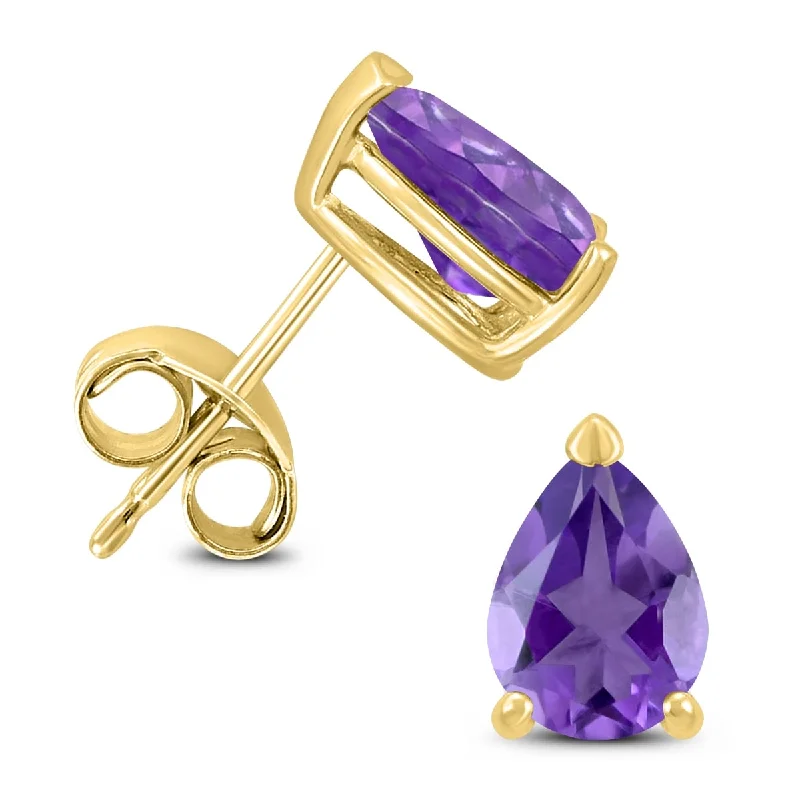 Marquee 14K Yellow Gold 6x4MM Pear Amethyst Earrings