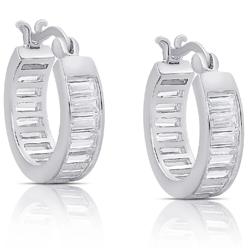 Dolce Giavonna Sterling Silver Cubic Zirconia Hoop Earrings