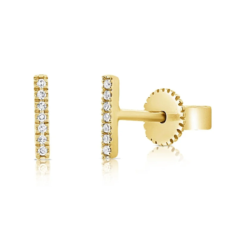 Joelle Diamond Bar Earrings - Diamond Stud with 14K Yellow Gold Available in White, Rose, Yellow Gold -