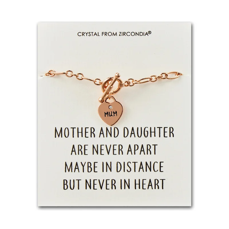 Rose Gold Plated Mum and Daughter Quote Charm Bracelet Created with Zircondia® Crystals