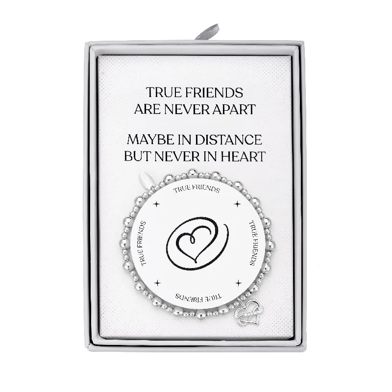 Silver Plated True Friendship Quote Stretch Bracelet with Gift Box