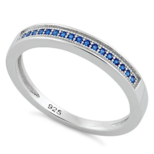 Sterling Silver Blue Sapphire Lined CZ Ring