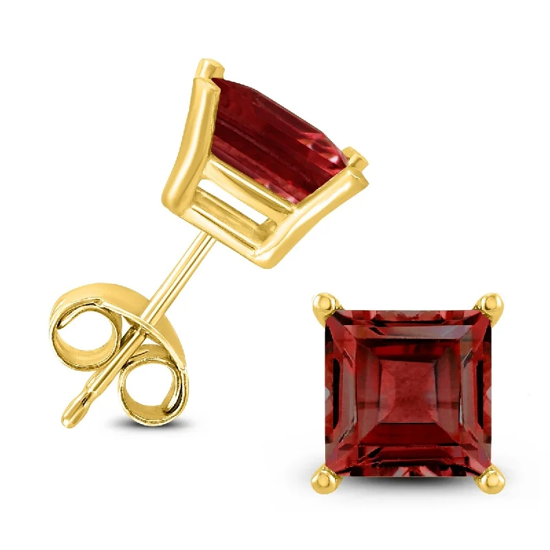 Marquee 14K Yellow Gold 5MM Square Garnet Earrings