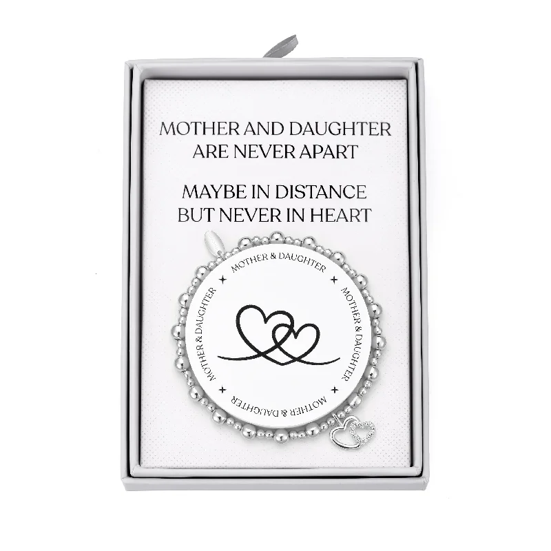 Silver Plated Mother and Daughter Quote Stretch Bracelet with Gift Box