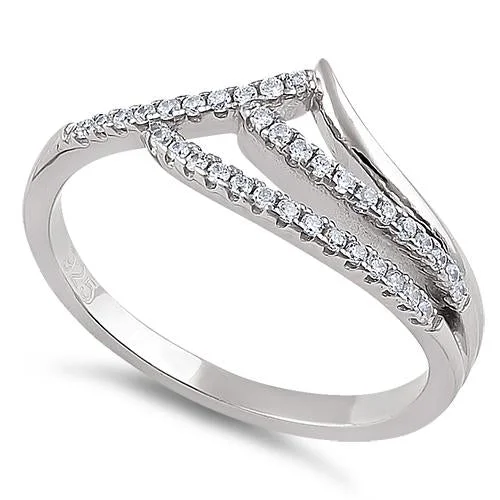 Sterling Silver Ocean Wave Clear CZ Ring