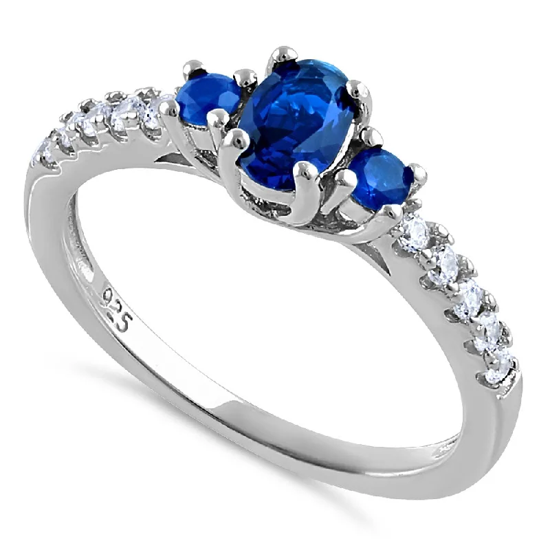 Sterling Silver Enchanted Oval Blue CZ Ring