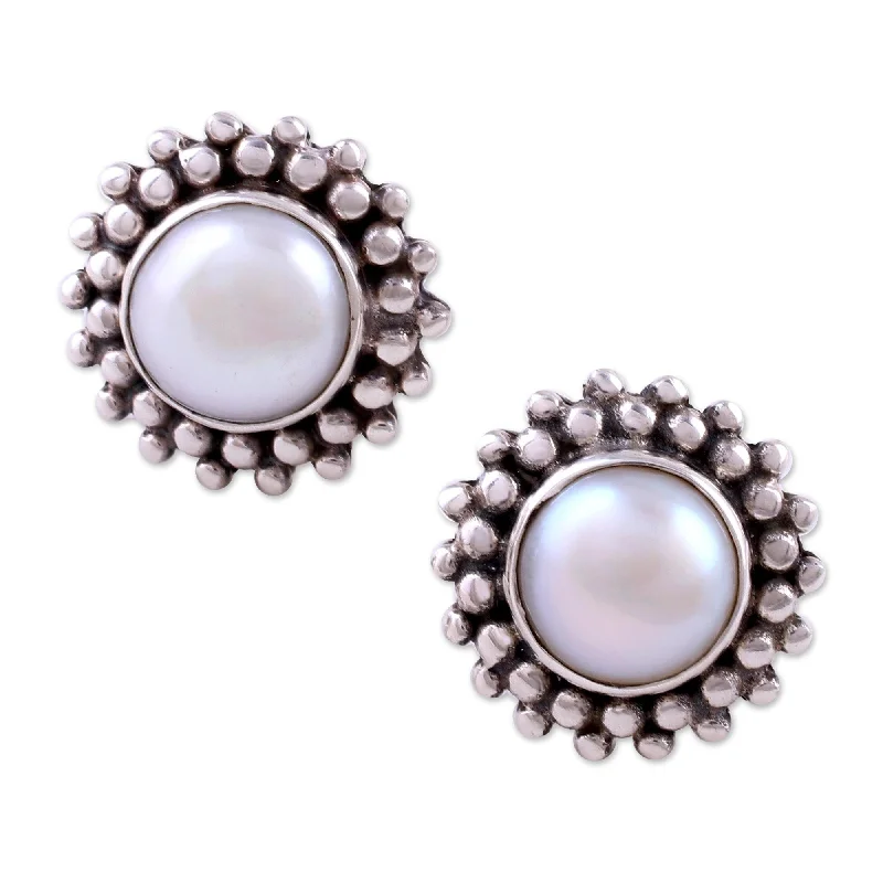 Novica Handmade Moonbeams Pearl Button Earrings