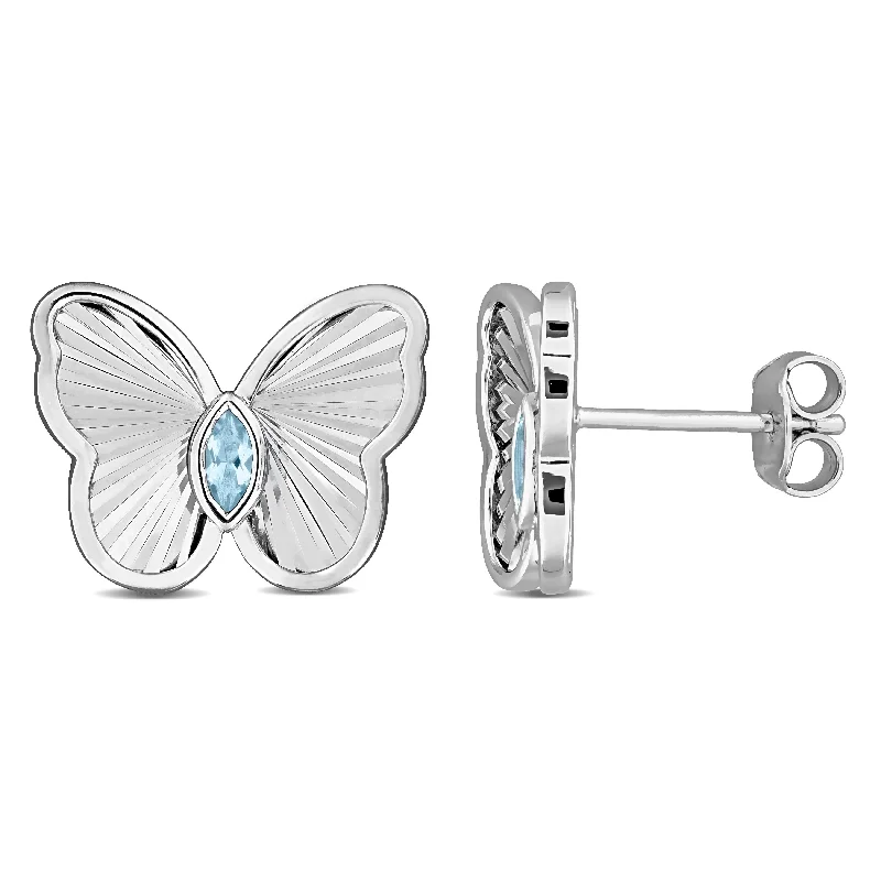 Miadora 1/4ct TGW Marquise-Cut Sky Blue Topaz Butterfly Stud Earrings in Sterling Silver