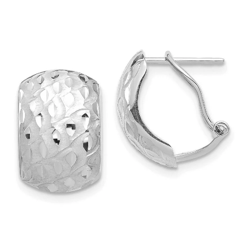 Curata 14k White Gold Textured Omega Back Earrings - 14.8x9.95mm