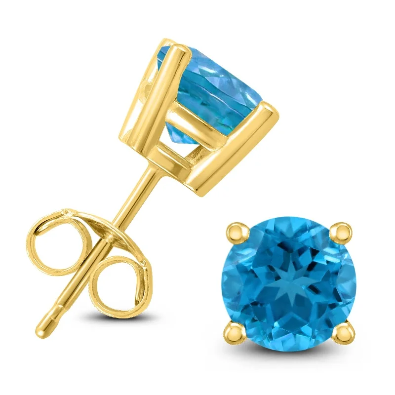 Marquee 14K Yellow Gold 7MM Round Blue Topaz Earrings