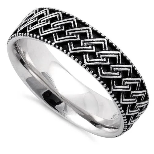 Sterling Silver Diamond Pattern Ring