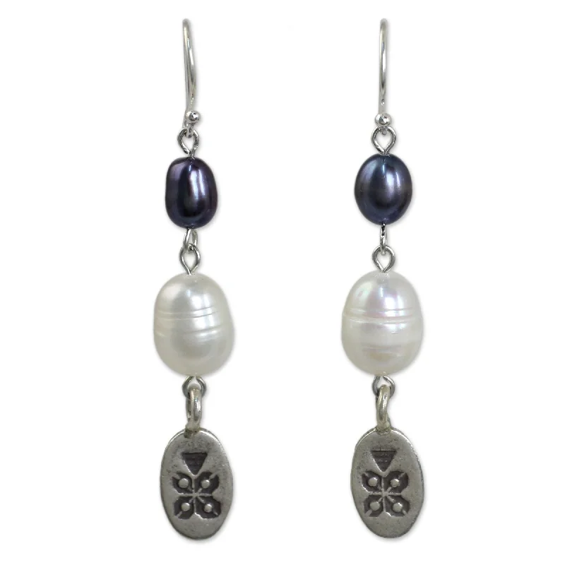 Novica Handmade Hill Tribe Blue Cultured Pearl Dangle Earrings