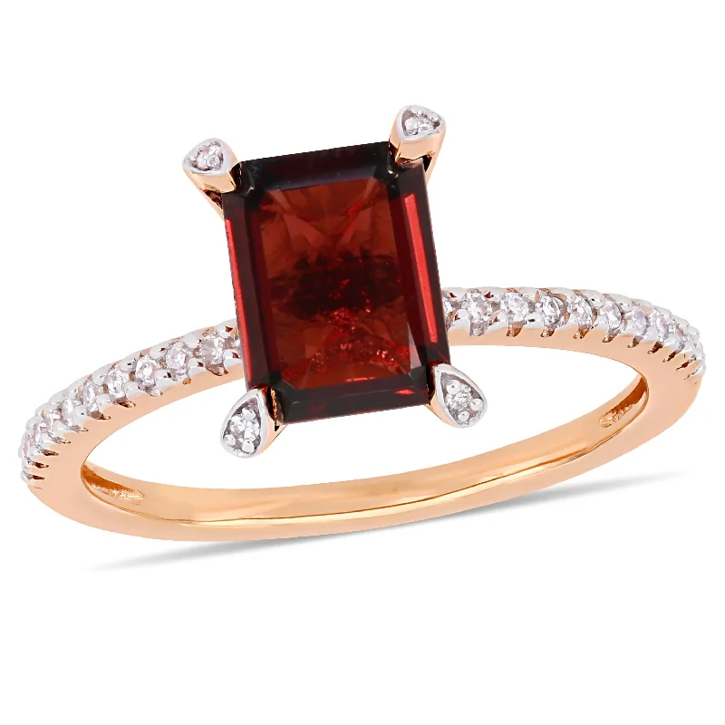 Miadora 2 1/8ct TGW Octagon-Cut Garnet and 1/10ct TW Diamond Ring in 10k Rose Gold