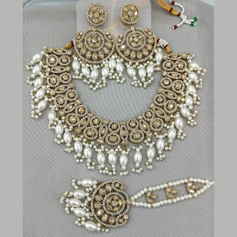 Rani Sati Jewels Gold Plated Crystal and Pearl Necklace Set