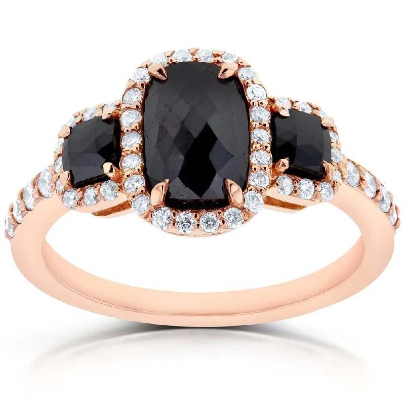 Annello by Kobelli 14k Rose Gold 2ct TDW Cushion Three Stone Black and White Diamond Ring