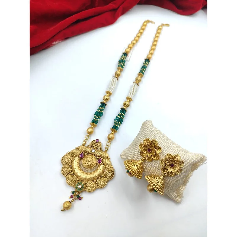 Akruti Collection Gold Plated Crystal Stone Pearls Long Necklace Set