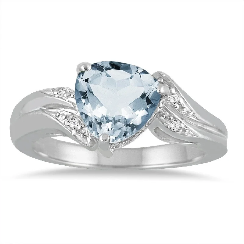 2 1/4 Carat Trillion Cut Aquamarine and Diamond Ring in 10K White Gold