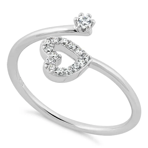 Sterling Silver Adjustable Heart CZ Ring