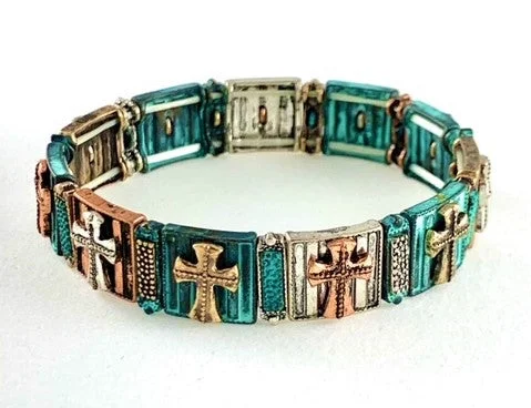 Patina Stretch Bracelet Cross