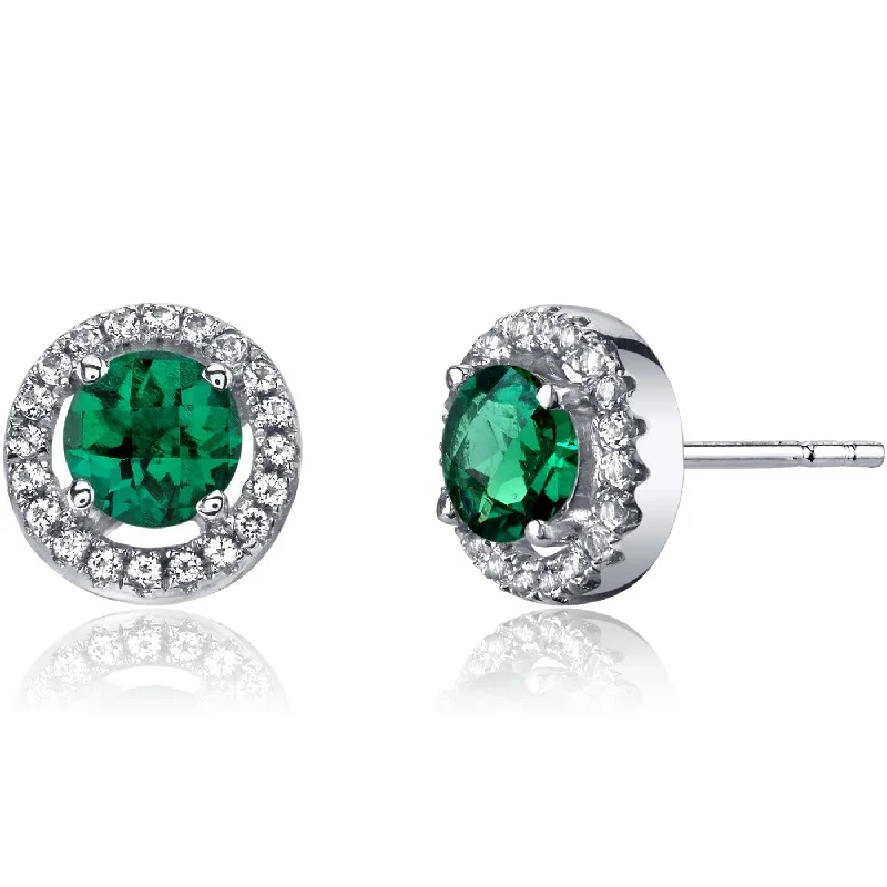 14k White Gold 1.4 ct Created Emerald Stud Earrings