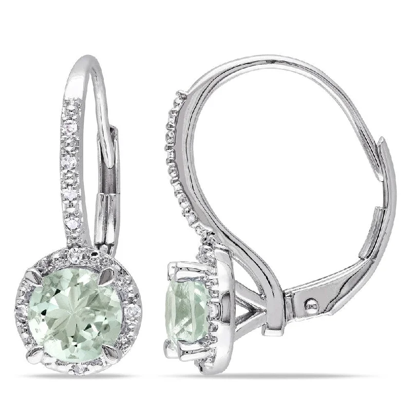 Miadora Sterling Silver Green Amethyst and Diamond Accent Earrings