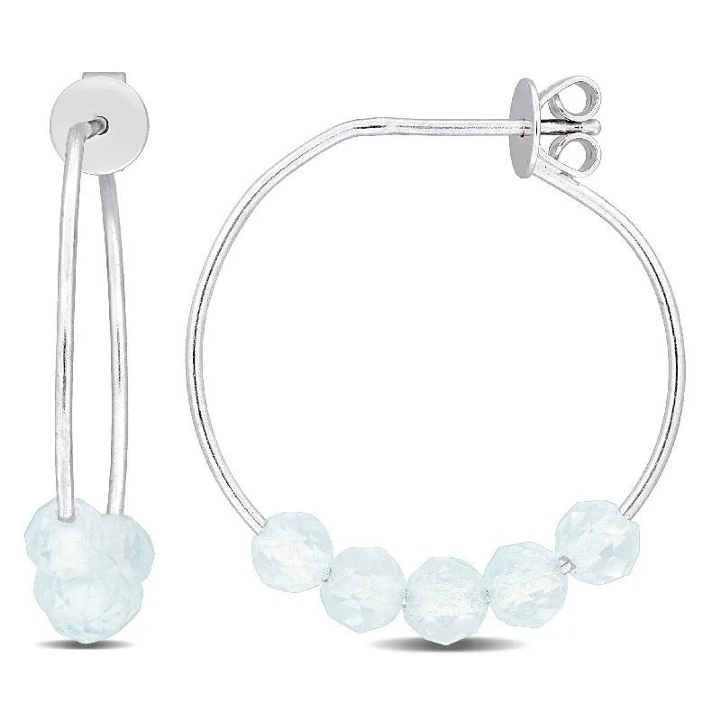 Miadora 3/4ct TGW Aquamarine Cluster Bead Hoop Earrings Sterling Silver