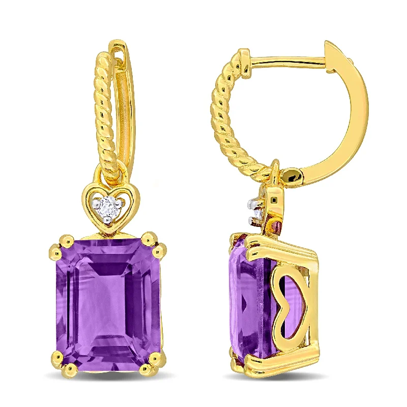 Miadora 6 1/2ct TGW Octagon-Cut Amethyst and White Topaz Heart Earrings Yellow Silver